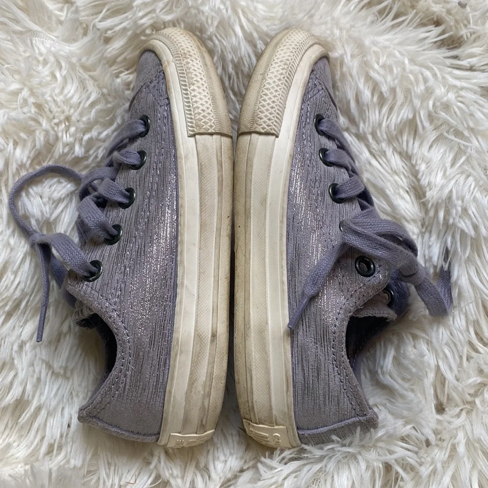 Converse All Star Purple Silver Lace Up Low Cut Sneakers Girl’s Size 11